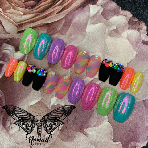 Bright Marble Swirl & Swarovski Crystal Press On Nails