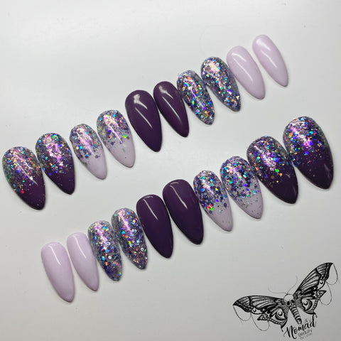 Purple Glitter Press On Nails
