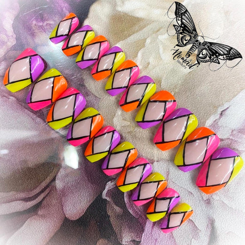 Neon Geometric Press On Nails